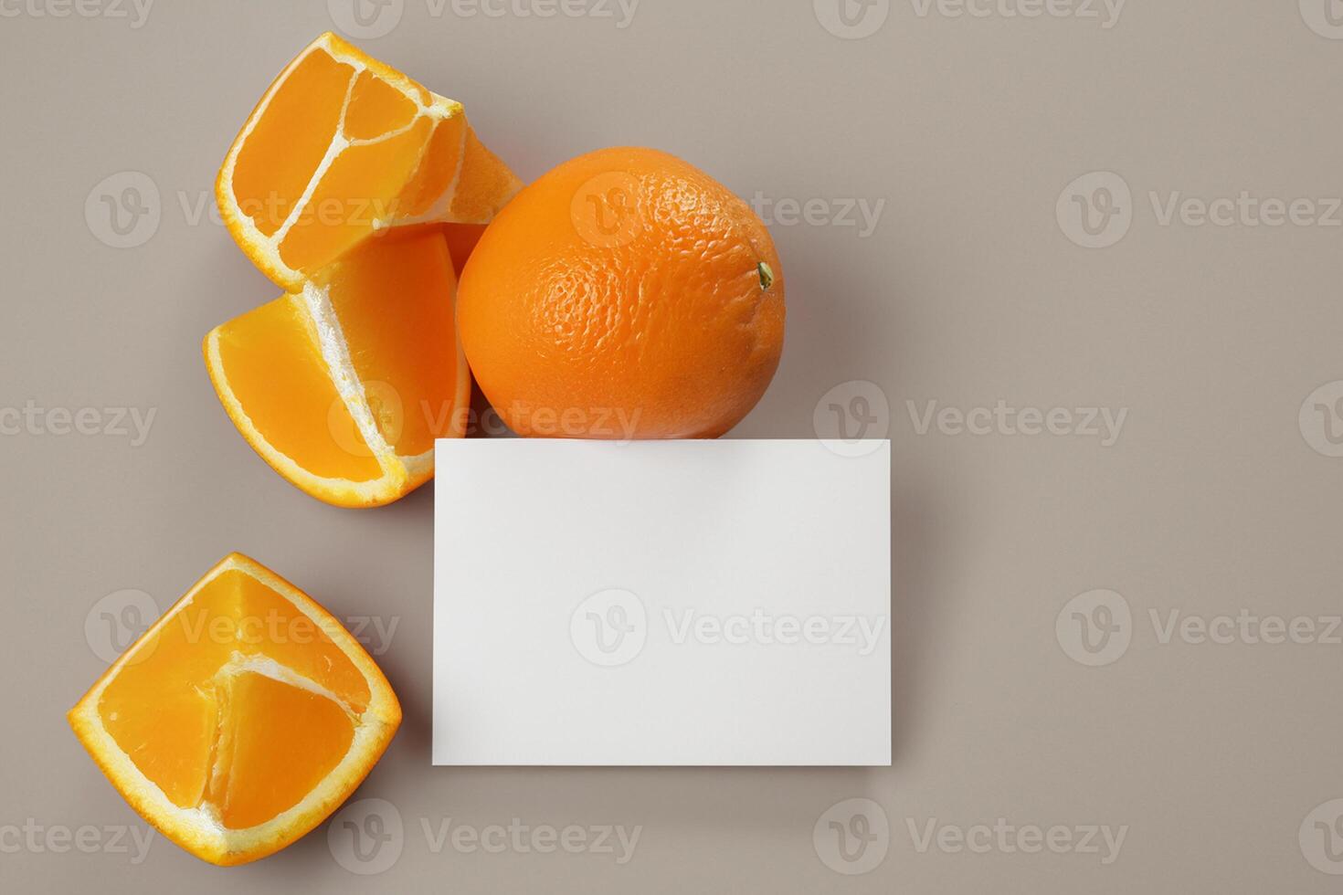 White Paper Mockup Enlivened by the Zesty Aura of Fresh Oranges, Crafting a Visual Symphony of Culinary Opulence and Wholesome Design photo