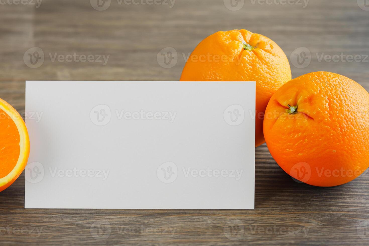 Generated imageWhite Paper Mockup Enlivened by the Zesty Aura of Fresh Oranges, Crafting a Visual Symphony of Culinary Opulence and Wholesome Design photo