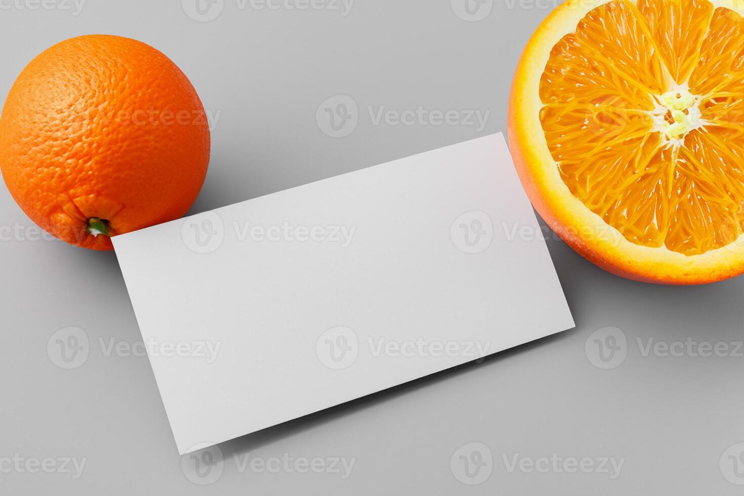 Generated imageWhite Paper Mockup Enlivened by the Zesty Aura of Fresh Oranges, Crafting a Visual Symphony of Culinary Opulence and Wholesome Design photo