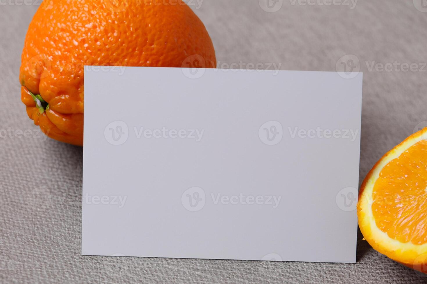 White Paper Mockup Enlivened by the Zesty Aura of Fresh Oranges, Crafting a Visual Symphony of Culinary Opulence and Wholesome Design photo