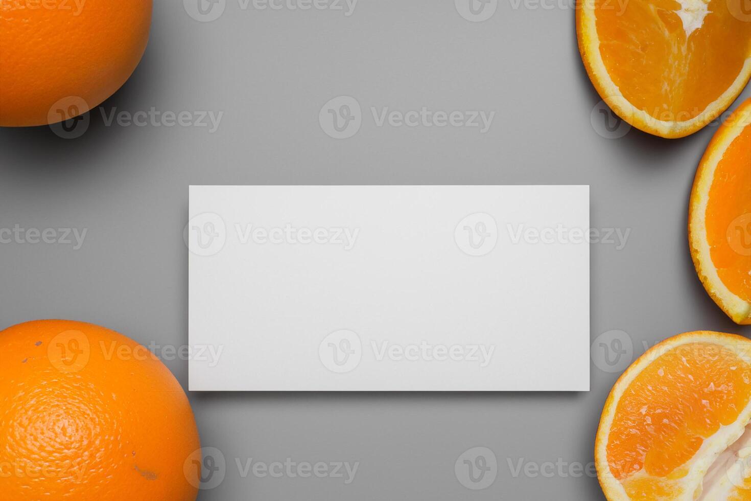 White Paper Mockup Enlivened by the Zesty Aura of Fresh Oranges, Crafting a Visual Symphony of Culinary Opulence and Wholesome Design photo