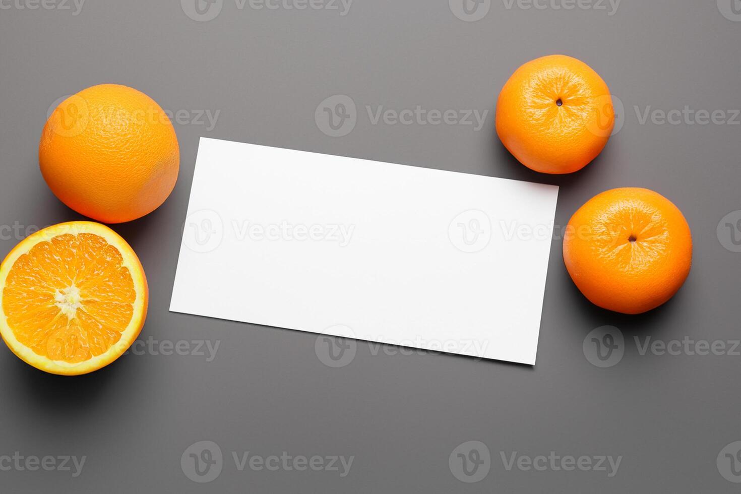 White Paper Mockup Enlivened by the Zesty Aura of Fresh Oranges, Crafting a Visual Symphony of Culinary Opulence and Wholesome Design photo