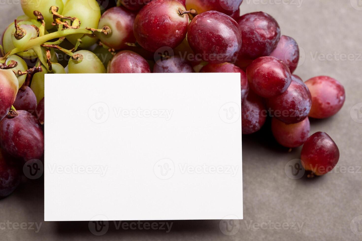 White Paper Mockup Enhanced by the Juicy Allure of Fresh Grapes, Crafting a Visual Symphony of Culinary Elegance and Wholesome Imagery, Where Graphic Design Flourishes in a Feast of Vibrant Creativity photo