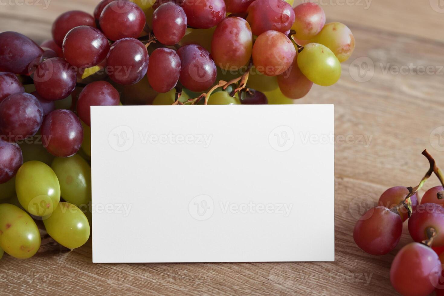 White Paper Mockup Enhanced by the Juicy Allure of Fresh Grapes, Crafting a Visual Symphony of Culinary Elegance and Wholesome Imagery, Where Graphic Design Flourishes in a Feast of Vibrant Creativity photo