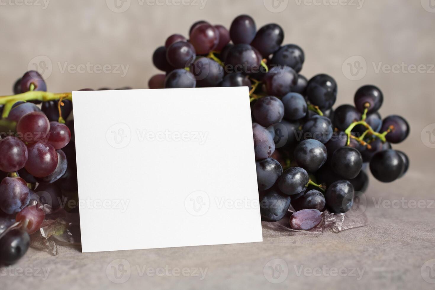 White Paper Mockup Enhanced by the Juicy Allure of Fresh Grapes, Crafting a Visual Symphony of Culinary Elegance and Wholesome Imagery, Where Graphic Design Flourishes in a Feast of Vibrant Creativity photo