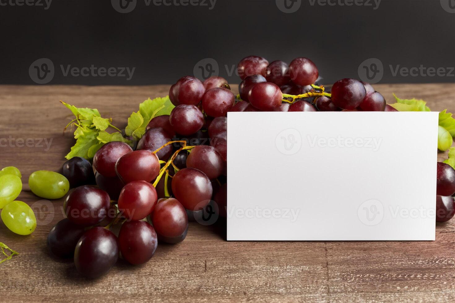 White Paper Mockup Enhanced by the Juicy Allure of Fresh Grapes, Crafting a Visual Symphony of Culinary Elegance and Wholesome Imagery, Where Graphic Design Flourishes in a Feast of Vibrant Creativity photo