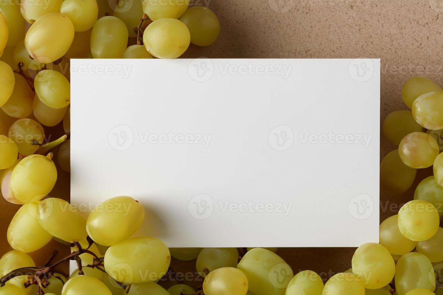 White Paper Mockup Enhanced by the Juicy Allure of Fresh Grapes, Crafting a Visual Symphony of Culinary Elegance and Wholesome Imagery, Where Graphic Design Flourishes in a Feast of Vibrant Creativity photo