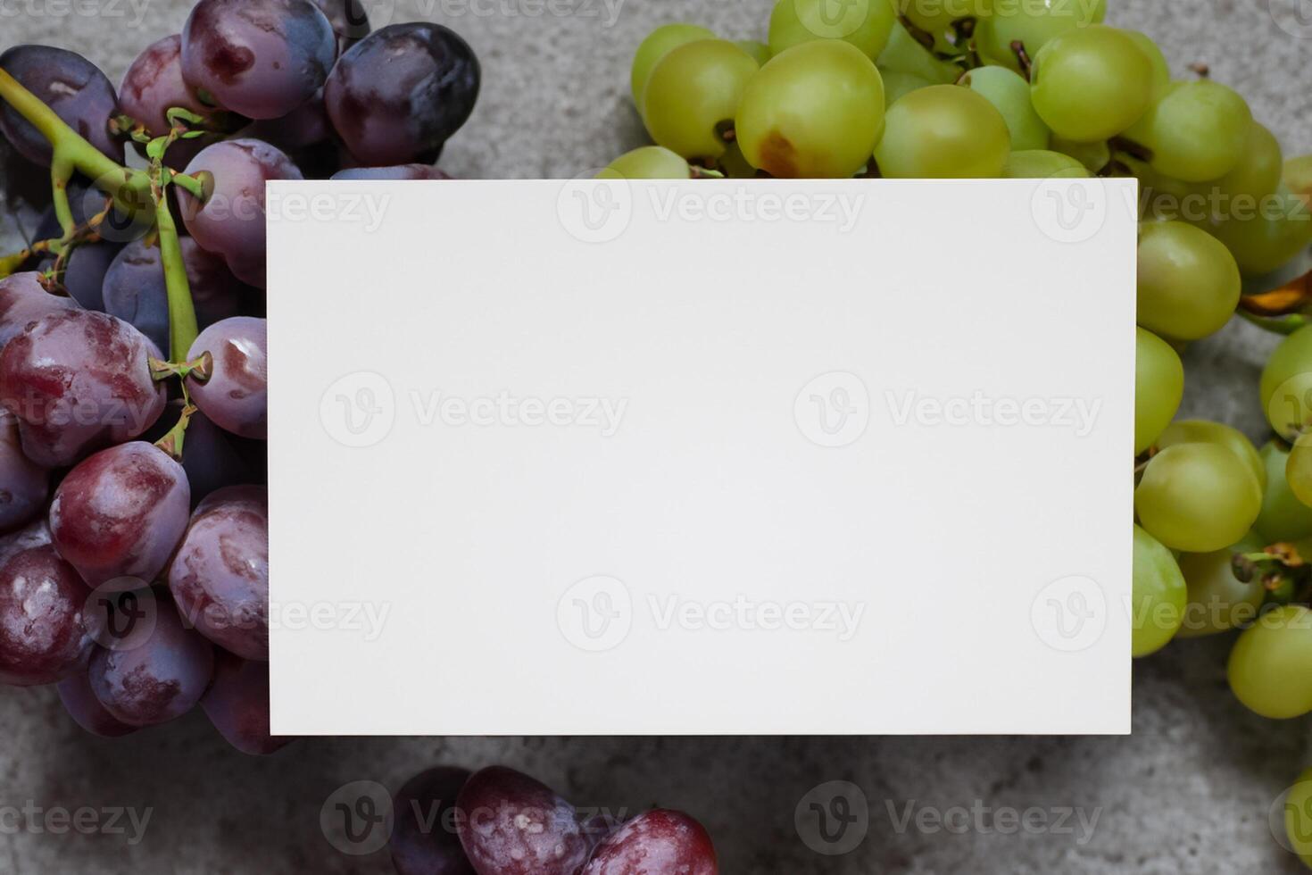 White Paper Mockup Enhanced by the Juicy Allure of Fresh Grapes, Crafting a Visual Symphony of Culinary Elegance and Wholesome Imagery, Where Graphic Design Flourishes in a Feast of Vibrant Creativity photo