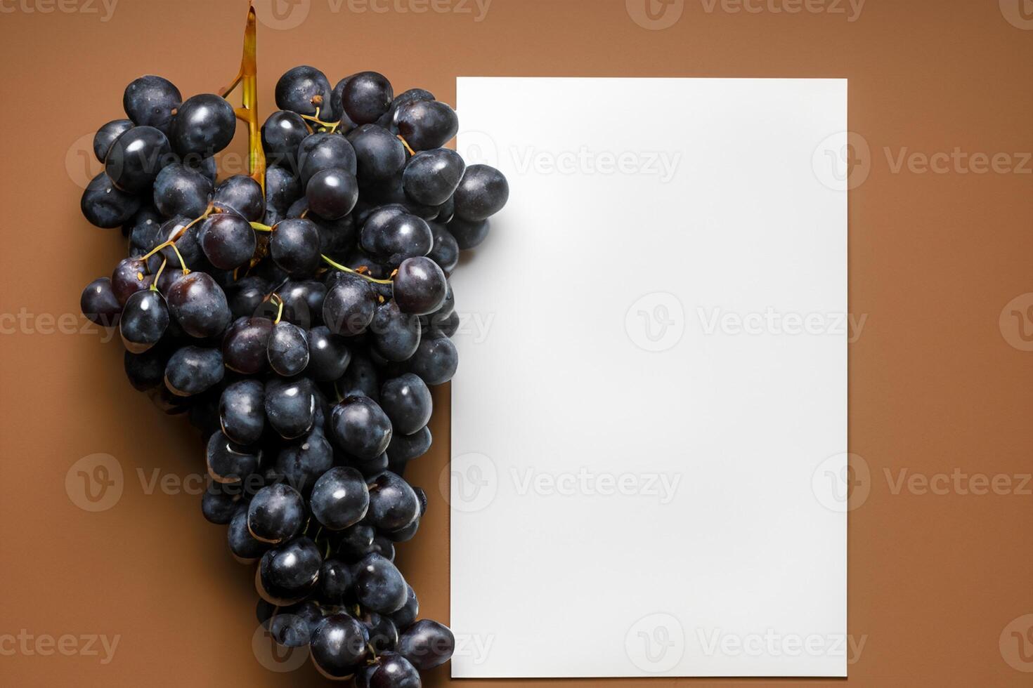 White Paper Mockup Enhanced by the Juicy Allure of Fresh Grapes, Crafting a Visual Symphony of Culinary Elegance and Wholesome Imagery, Where Graphic Design Flourishes in a Feast of Vibrant Creativity photo