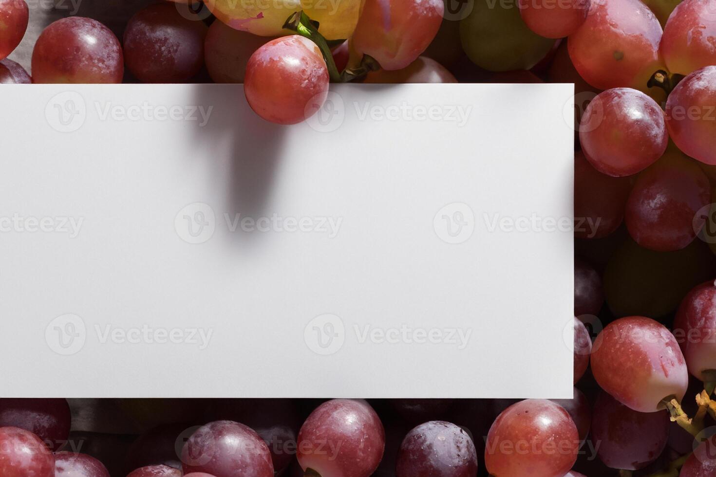 White Paper Mockup Enhanced by the Juicy Allure of Fresh Grapes, Crafting a Visual Symphony of Culinary Elegance and Wholesome Imagery, Where Graphic Design Flourishes in a Feast of Vibrant Creativity photo