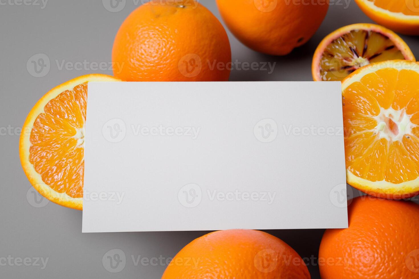 White Paper Mockup Enlivened by the Zesty Aura of Fresh Oranges, Crafting a Visual Symphony of Culinary Opulence and Wholesome Design photo