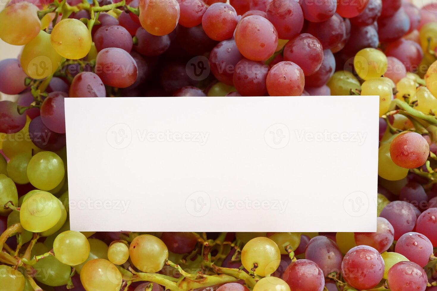 White Paper Mockup Enhanced by the Juicy Allure of Fresh Grapes, Crafting a Visual Symphony of Culinary Elegance and Wholesome Imagery, Where Graphic Design Flourishes in a Feast of Vibrant Creativity photo