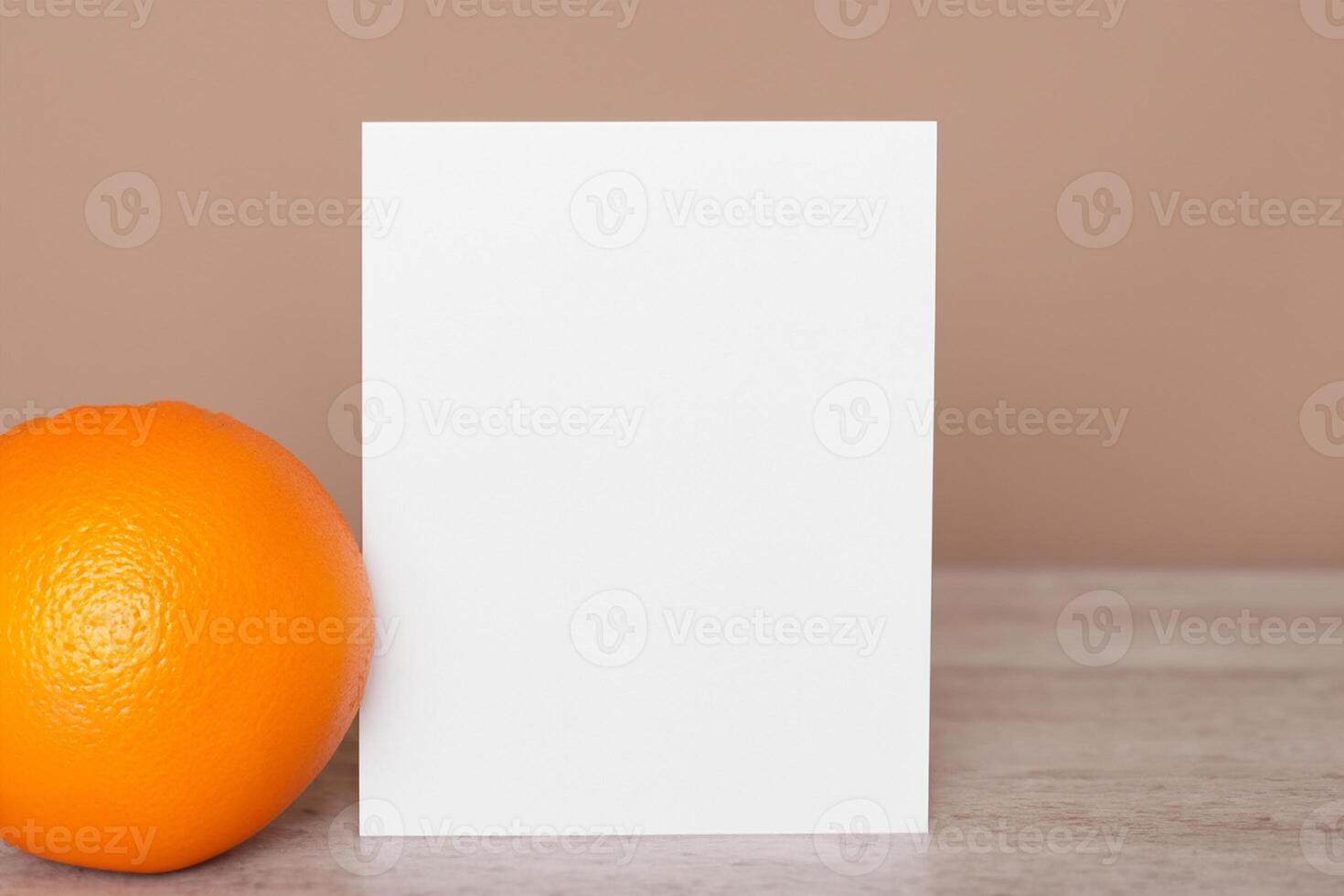 White Paper Mockup Enlivened by the Zesty Aura of Fresh Oranges, Crafting a Visual Symphony of Culinary Opulence and Wholesome Design photo