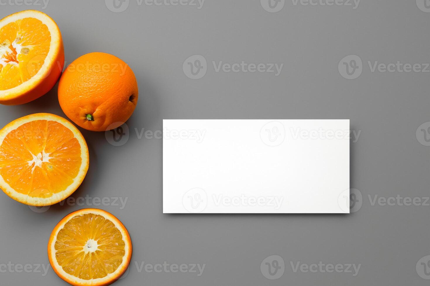 White Paper Mockup Enlivened by the Zesty Aura of Fresh Oranges, Crafting a Visual Symphony of Culinary Opulence and Wholesome Design photo