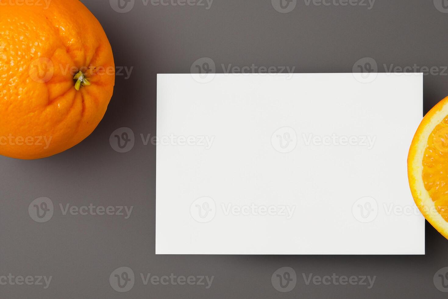White Paper Mockup Enlivened by the Zesty Aura of Fresh Oranges, Crafting a Visual Symphony of Culinary Opulence and Wholesome Design photo