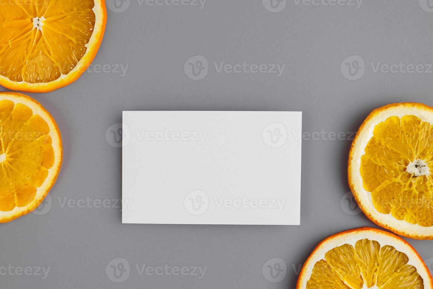 White Paper Mockup Enlivened by the Zesty Aura of Fresh Oranges, Crafting a Visual Symphony of Culinary Opulence and Wholesome Design photo