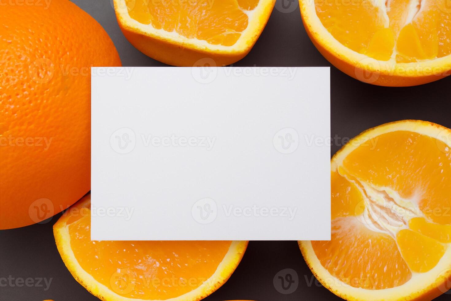 White Paper Mockup Enlivened by the Zesty Aura of Fresh Oranges, Crafting a Visual Symphony of Culinary Opulence and Wholesome Design photo