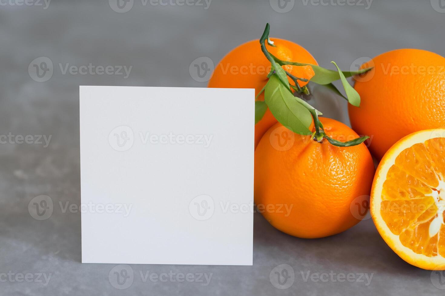 White Paper Mockup Enlivened by the Zesty Aura of Fresh Oranges, Crafting a Visual Symphony of Culinary Opulence and Wholesome Design photo