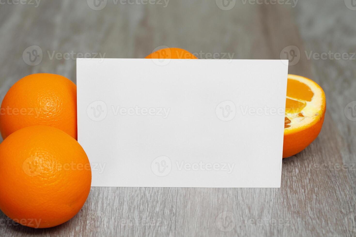 White Paper Mockup Enlivened by the Zesty Aura of Fresh Oranges, Crafting a Visual Symphony of Culinary Opulence and Wholesome Design photo