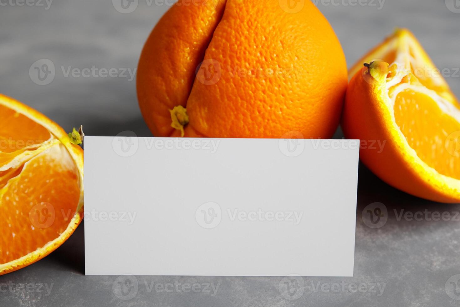 White Paper Mockup Enlivened by the Zesty Aura of Fresh Oranges, Crafting a Visual Symphony of Culinary Opulence and Wholesome Design photo