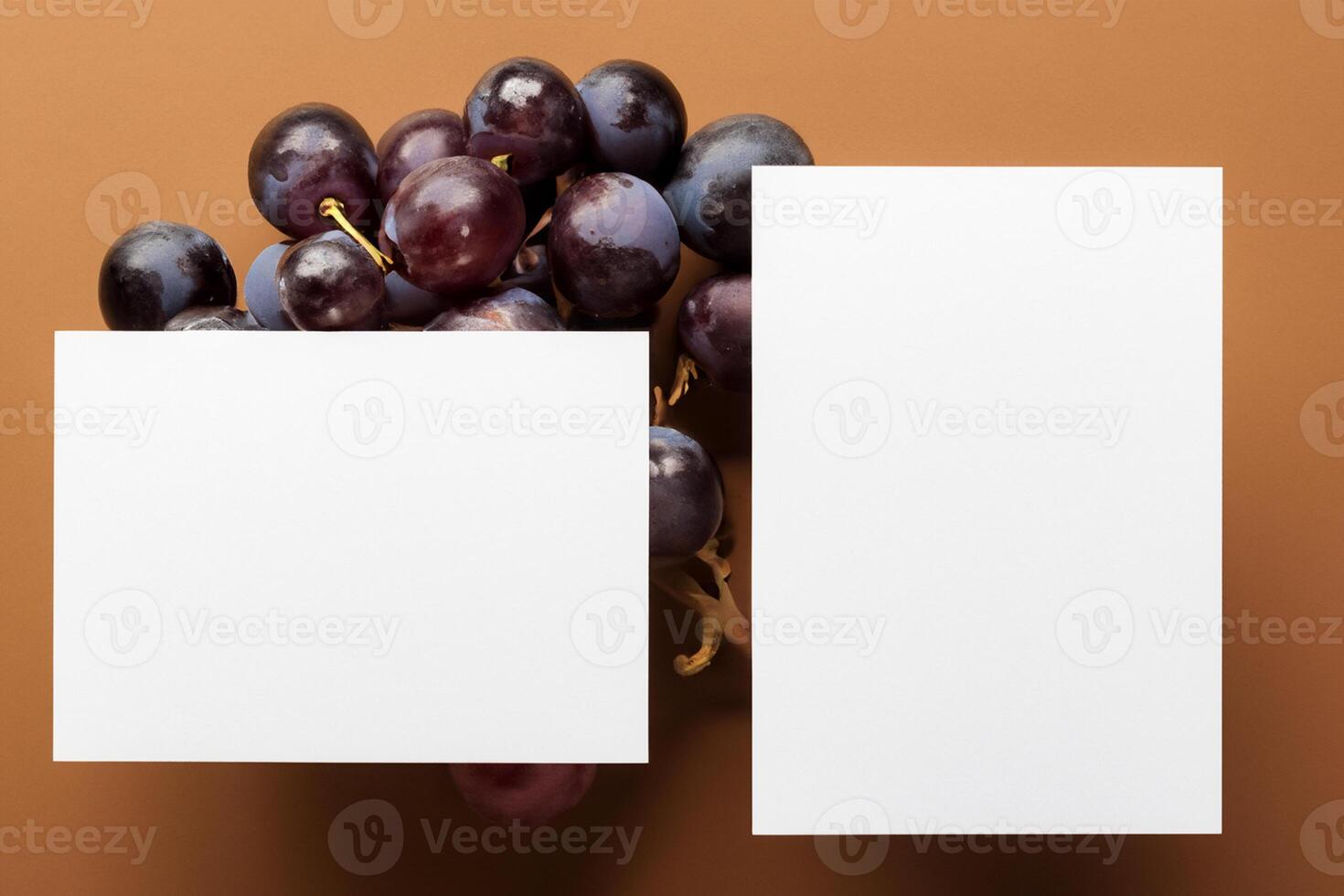 White Paper Mockup Enhanced by the Juicy Allure of Fresh Grapes, Crafting a Visual Symphony of Culinary Elegance and Wholesome Imagery, Where Graphic Design Flourishes in a Feast of Vibrant Creativity photo