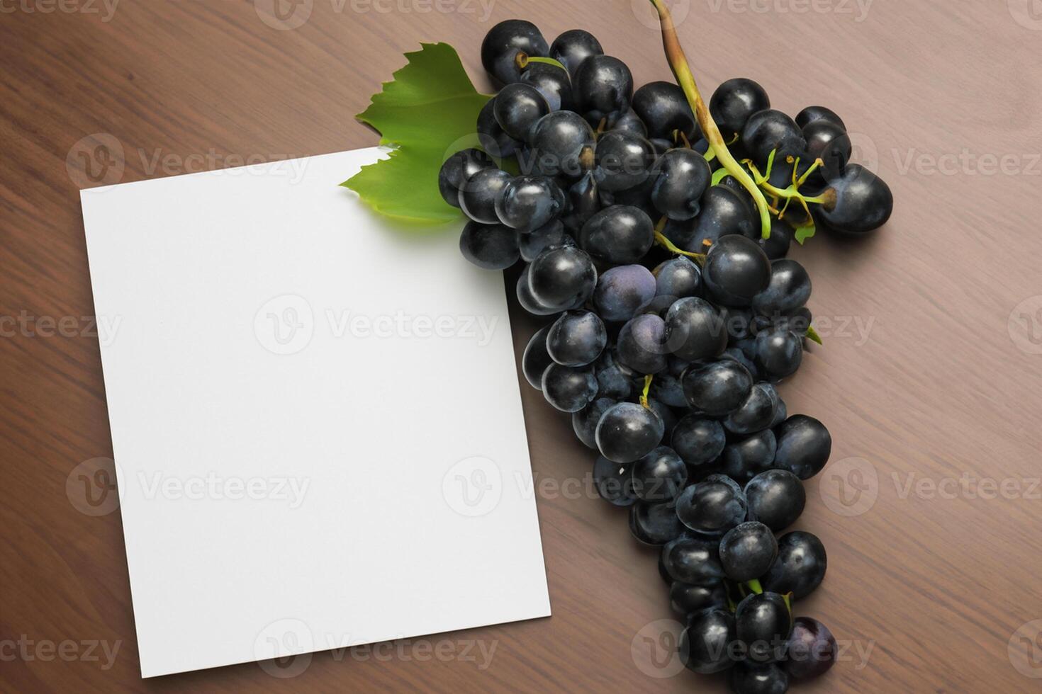 White Paper Mockup Enhanced by the Juicy Allure of Fresh Grapes, Crafting a Visual Symphony of Culinary Elegance and Wholesome Imagery, Where Graphic Design Flourishes in a Feast of Vibrant Creativity photo
