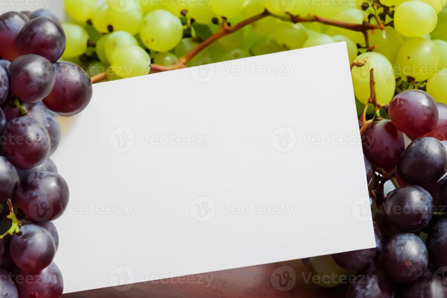 White Paper Mockup Enhanced by the Juicy Allure of Fresh Grapes, Crafting a Visual Symphony of Culinary Elegance and Wholesome Imagery, Where Graphic Design Flourishes in a Feast of Vibrant Creativity photo