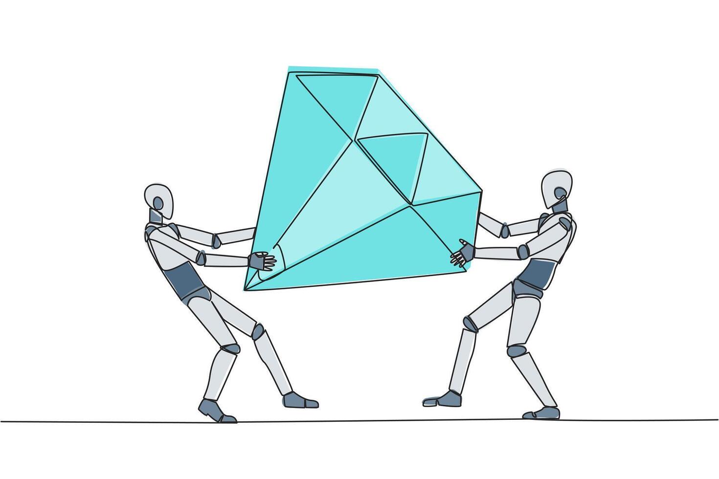 continuo uno línea dibujo dos egoísta robot luchando terminado el grande diamante. lucha terminado diamante minas ese hacer lucro aumentar para robótico conflicto. ai tecnología soltero línea dibujar diseño ilustración vector