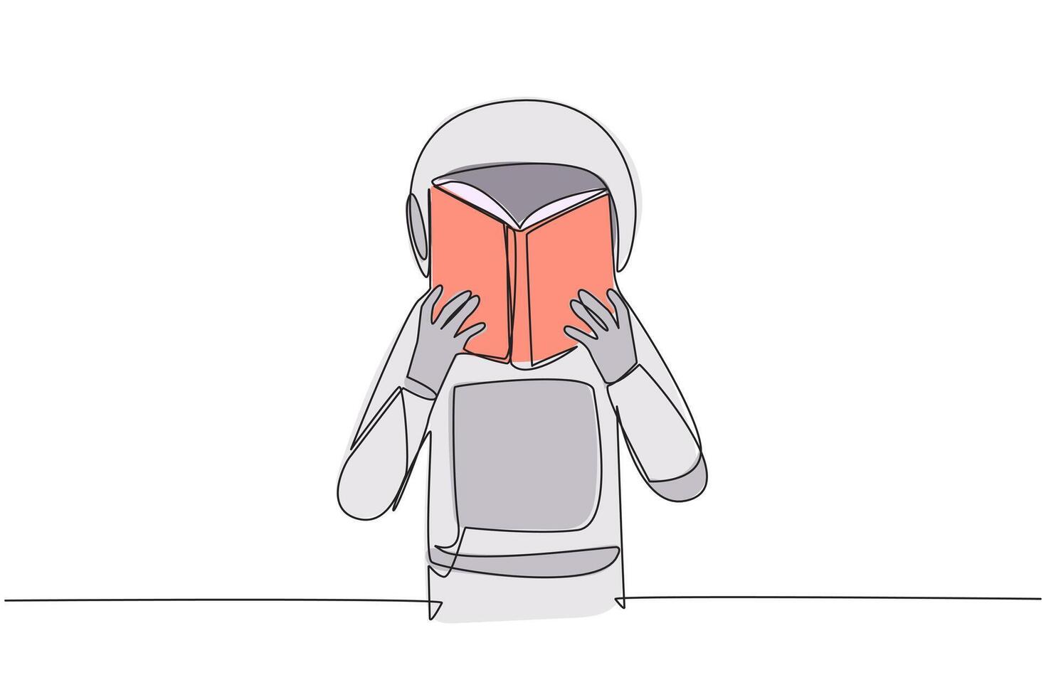 Single one line drawing astronaut seriously reading book until cover the face. Nervous when facing the final exams. Try to focus. Reading increase insight. Continuous line design graphic illustration vector