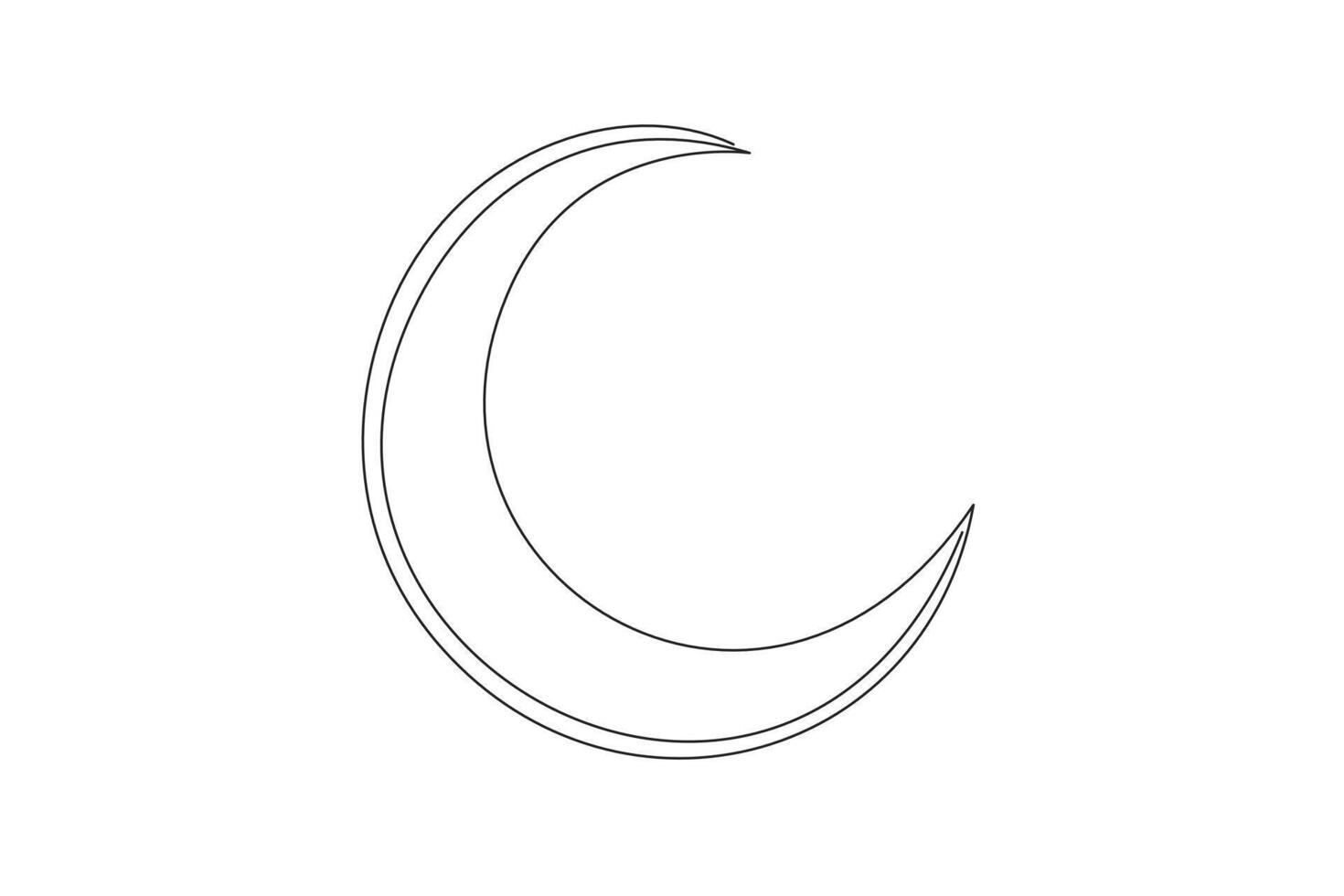 Single continuous line drawing the crescent moon is clearly visible and shining. Has the meaning of the spirit of renewal. Also on top of the mosque dome. Galaxy. One line design illustration vector