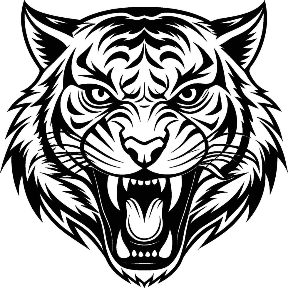 Hand drawn tiger linocut vector