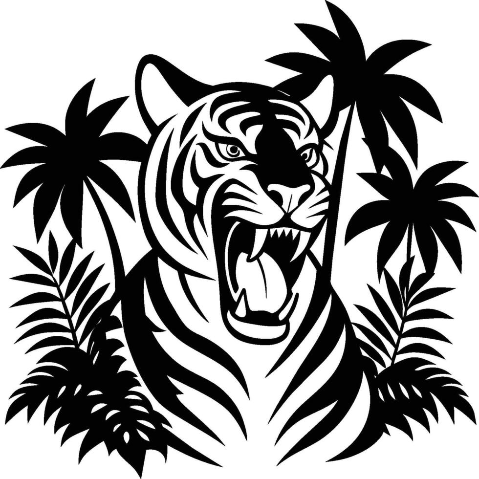 Hand drawn tiger linocut vector