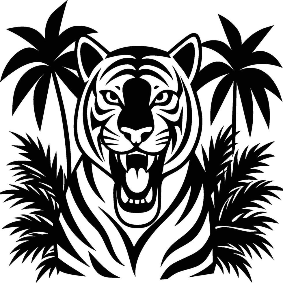 Hand drawn tiger linocut vector