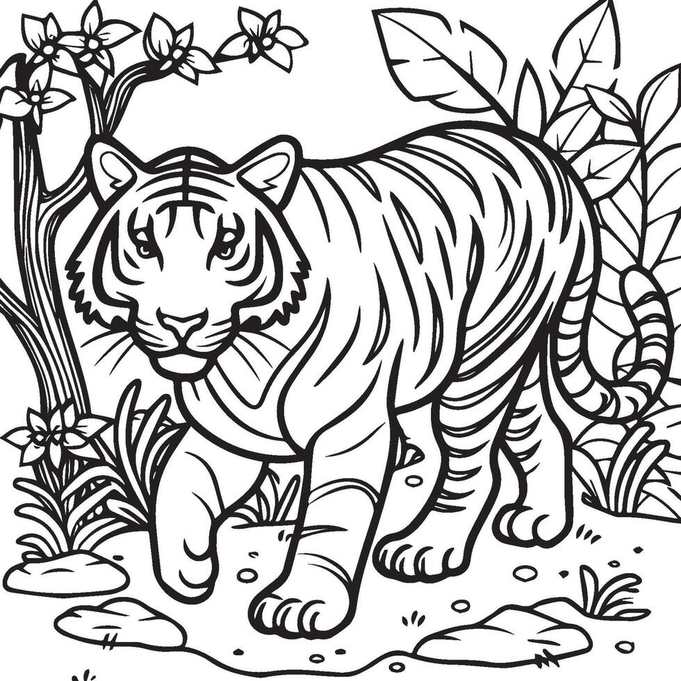 Tiger coloring pages. Tiger line art for coloring pages. Tiger outline vector