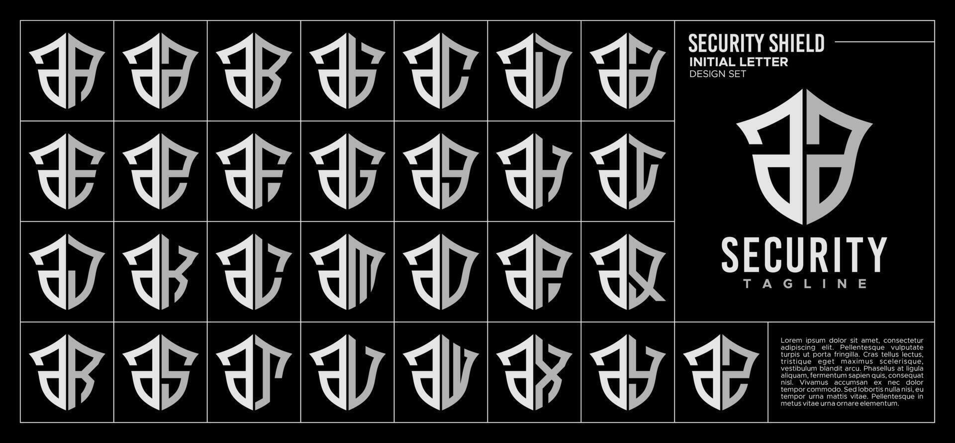 Set of technology shield lowercase letter A AA logo design vector