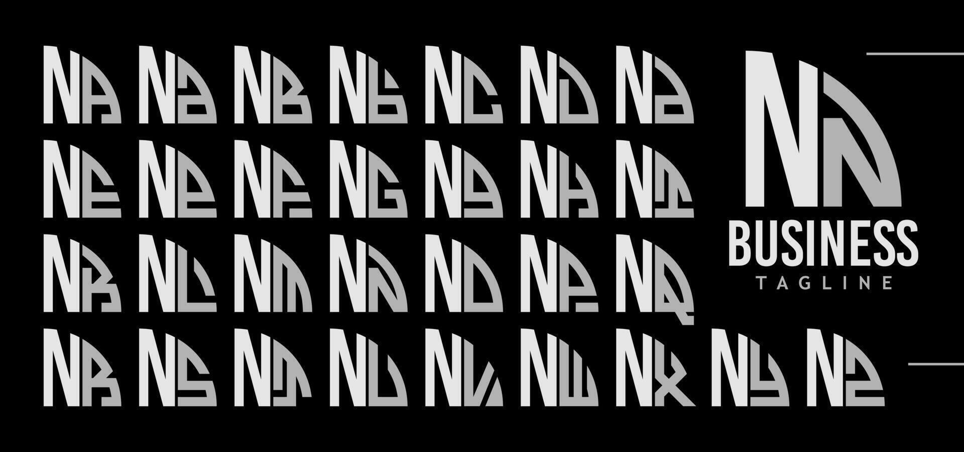 Simple line quadrant circle letter N NN logo design bundle vector