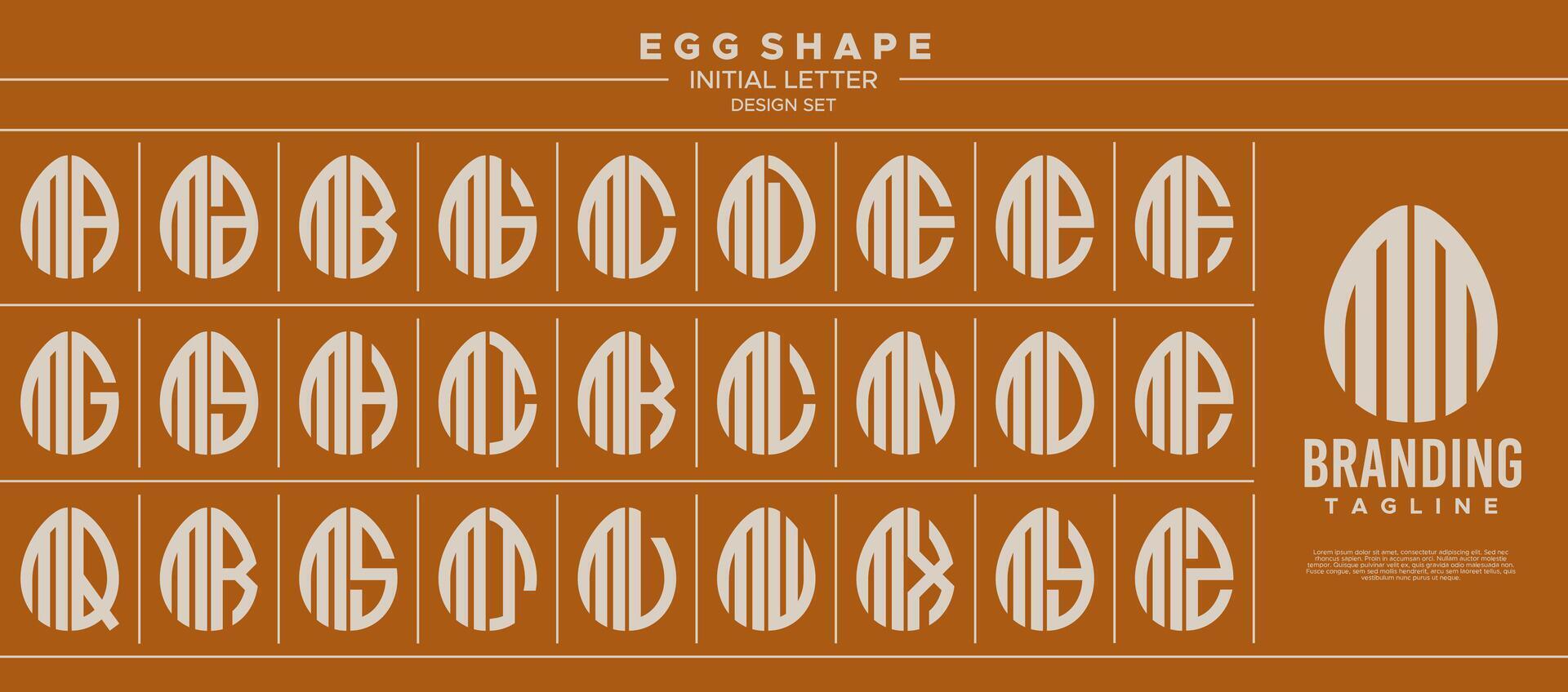 Simple line egg shape stamp letter M MM logo design set vector