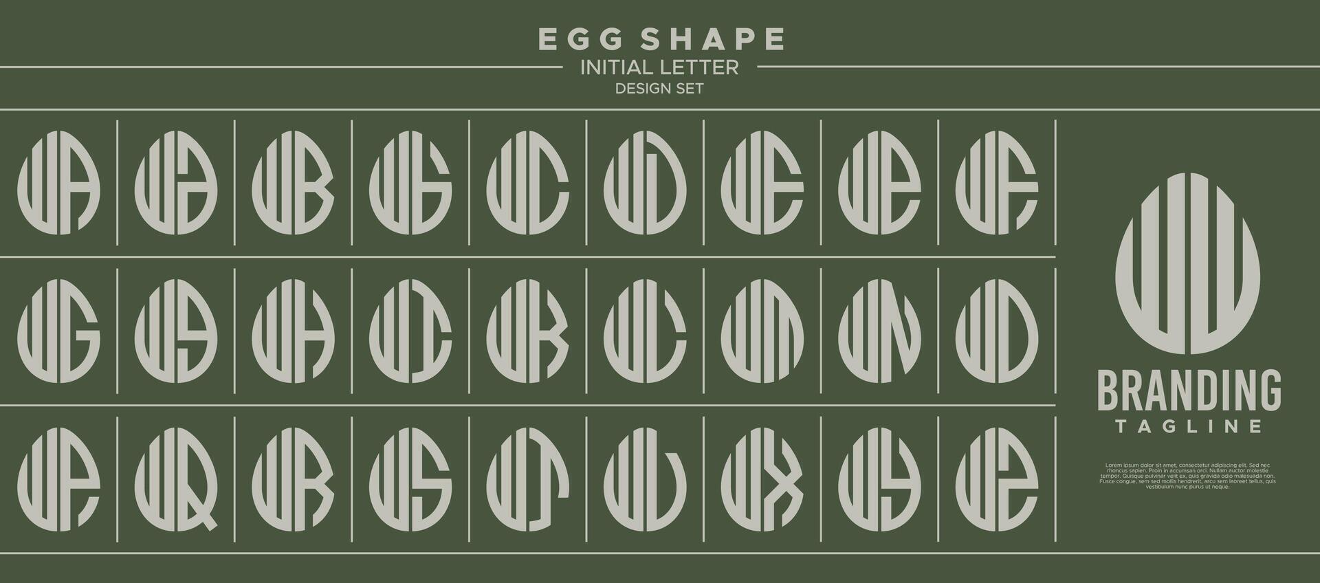 colección de comida huevo forma inicial letra w ww logo diseño vector