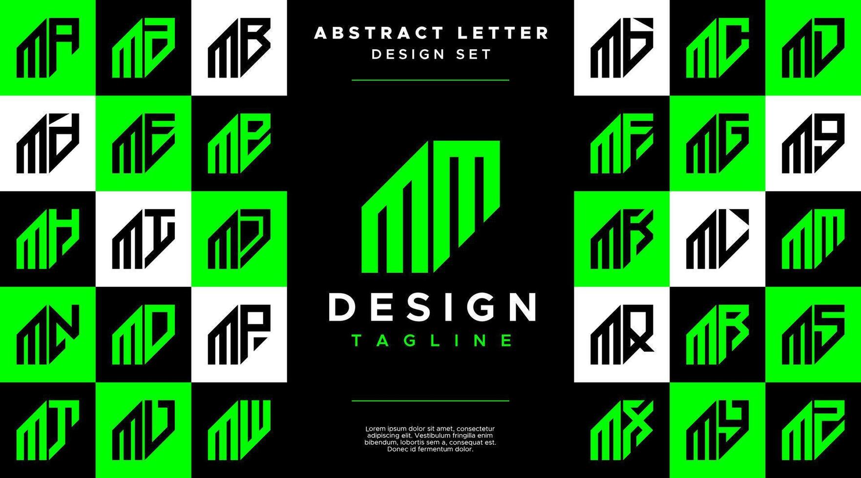 Modern sharp line abstract letter M MM logo bundle vector