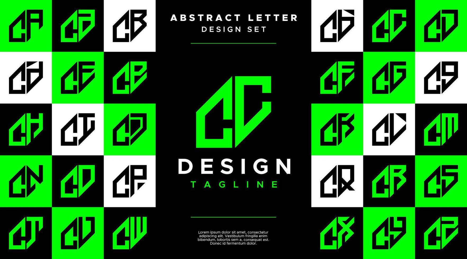 Modern sharp line abstract letter C CC logo bundle vector