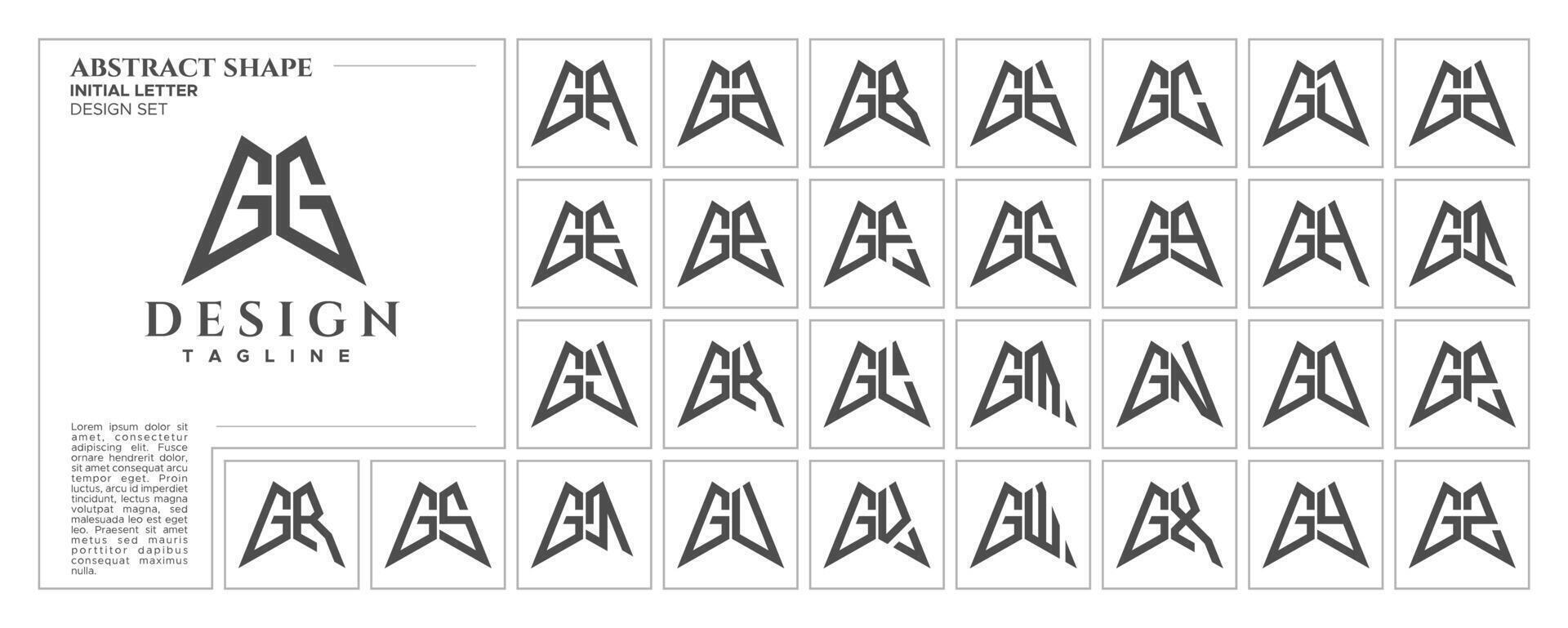 plano línea agudo resumen forma letra sol gg logo sello conjunto vector