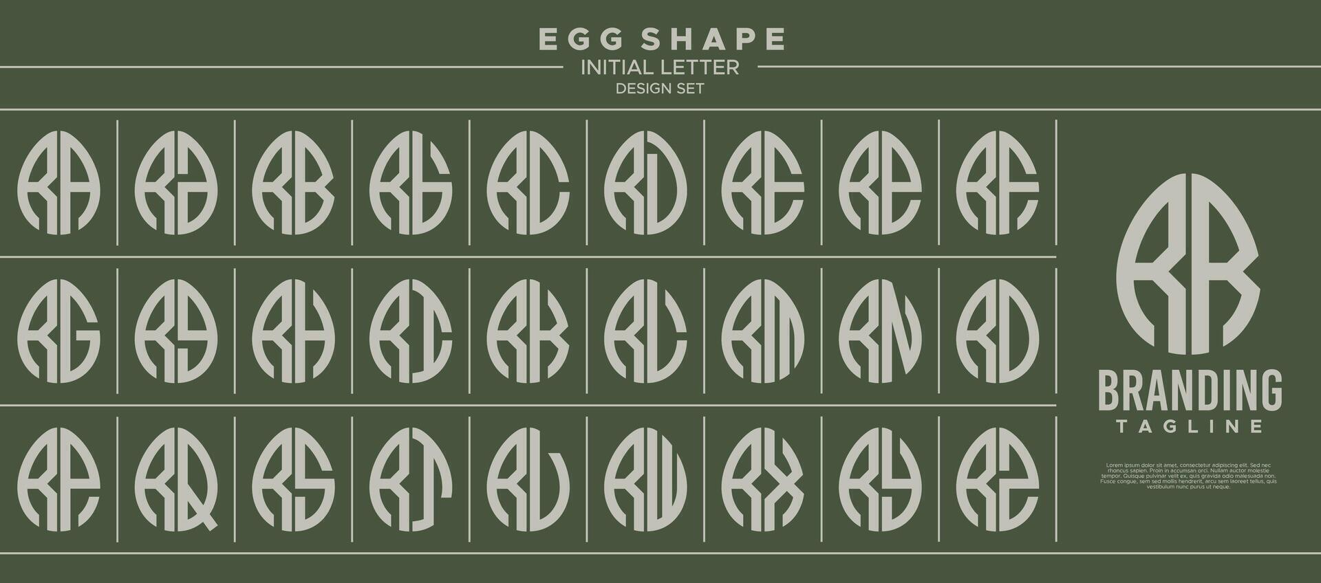 Collection of food egg shape initial letter R RR logo design vector