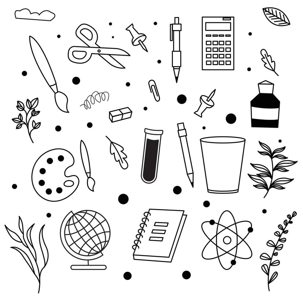 collection of black and white back to school icons doodle vector