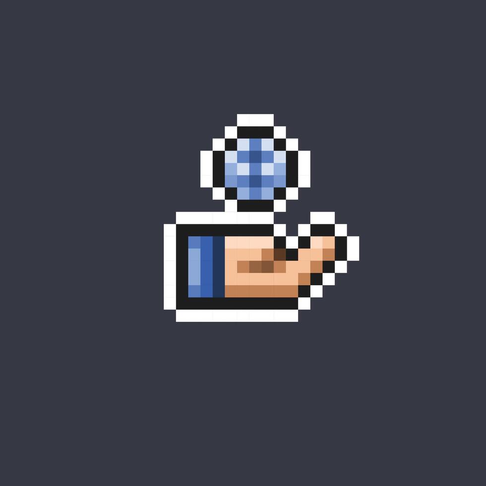 net globe in hand in pixel art style vector