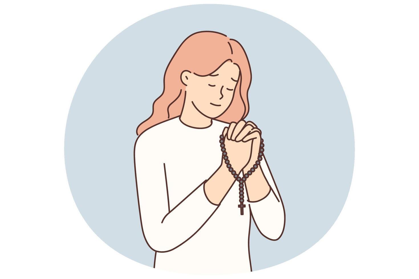 Religious woman pray with rosary vector