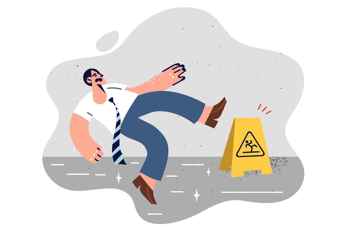 Business man slipped and fell on wet office floor due to clumsiness and unwillingness to look around vector