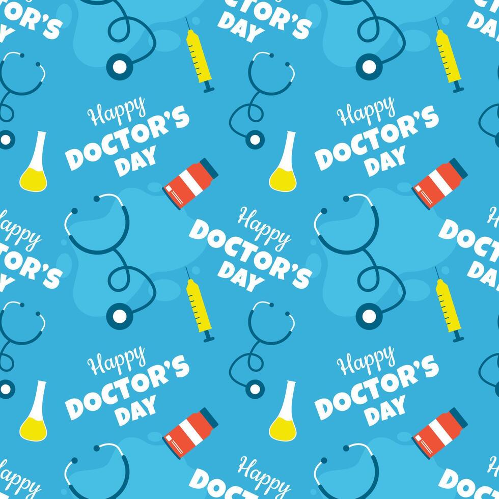 Doctors Day Seamless Pattern Design with Medical Equipment in Template Hand Drawn Cartoon Flat Illustration vector