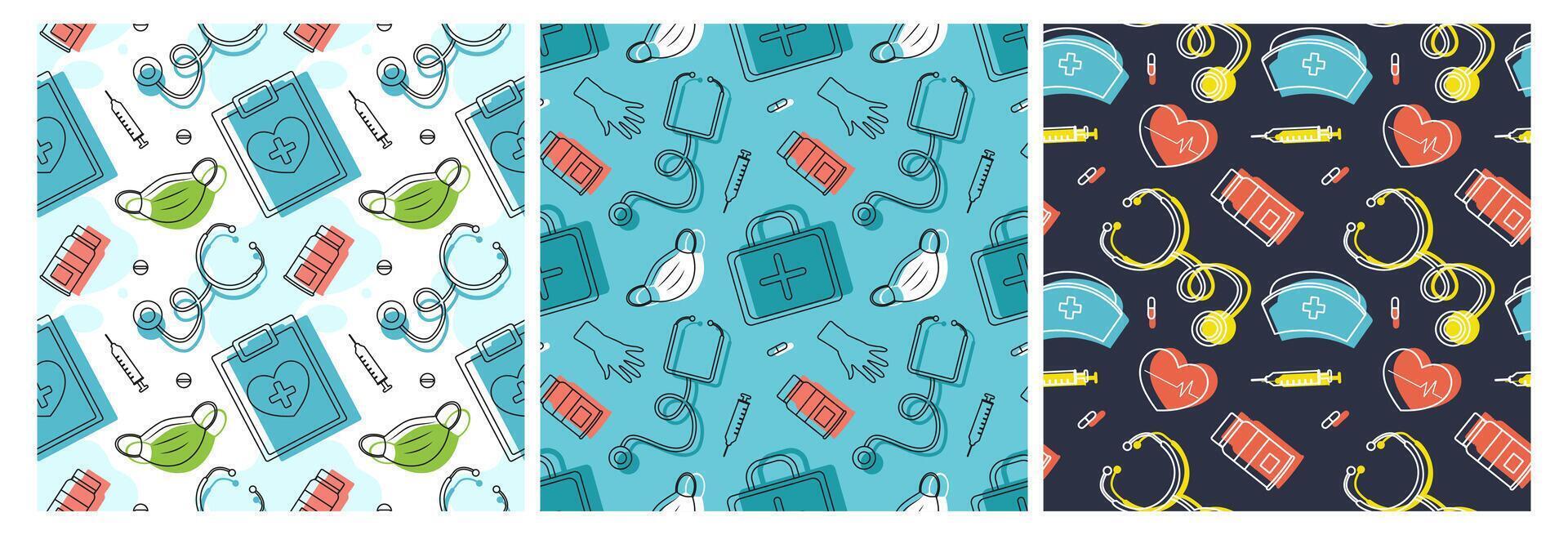 Doctors Day Seamless Pattern Design with Medical Equipment in Template Hand Drawn Cartoon Flat Illustration vector