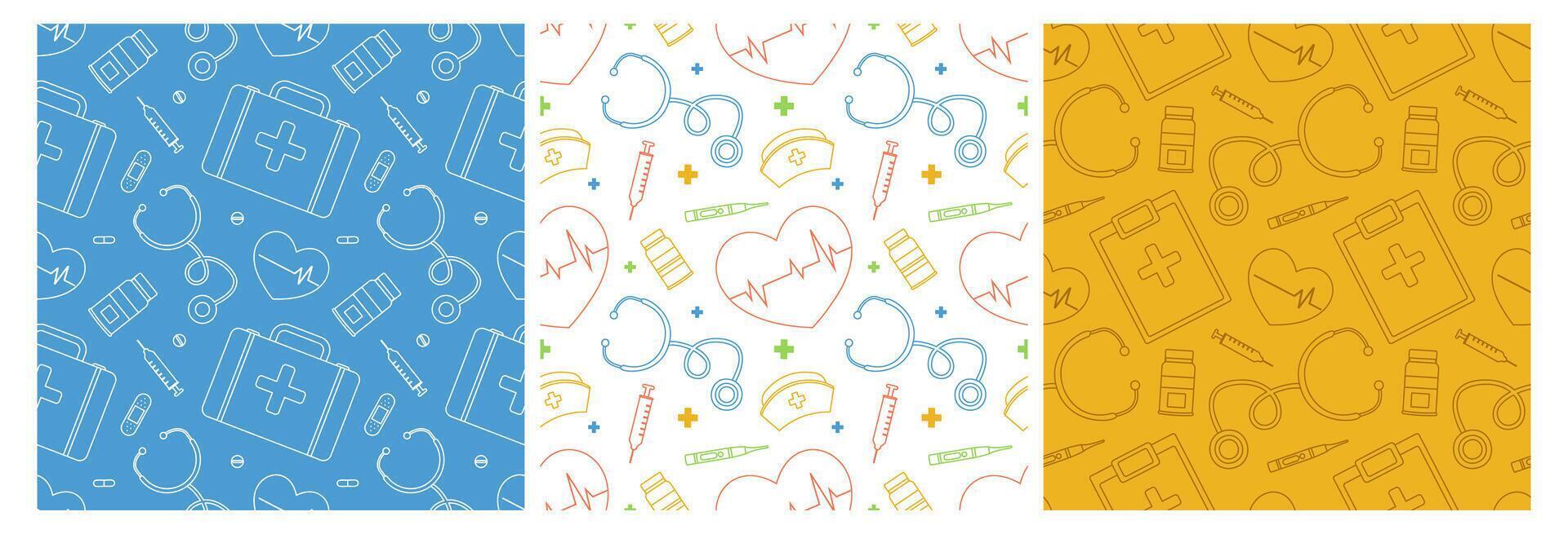 Doctors Day Seamless Pattern Design with Medical Equipment in Template Hand Drawn Cartoon Flat Illustration vector