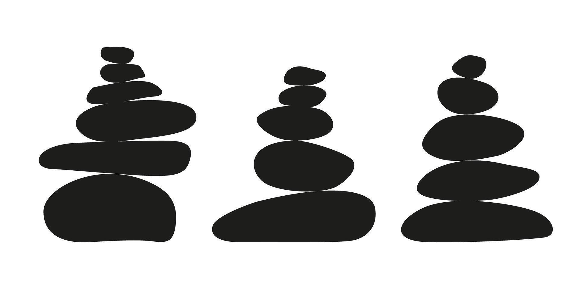 Balance pebble stone silhouette. Black and white harmony rock shape. vector